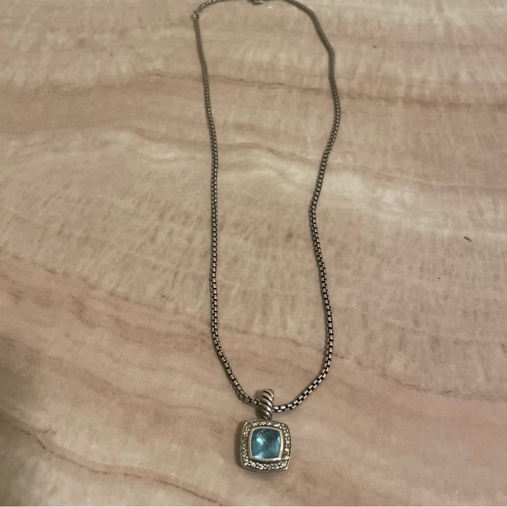 David Yurman Albion Pendant in Sterling Silver with Blue Topaz and Pavé Diamonds